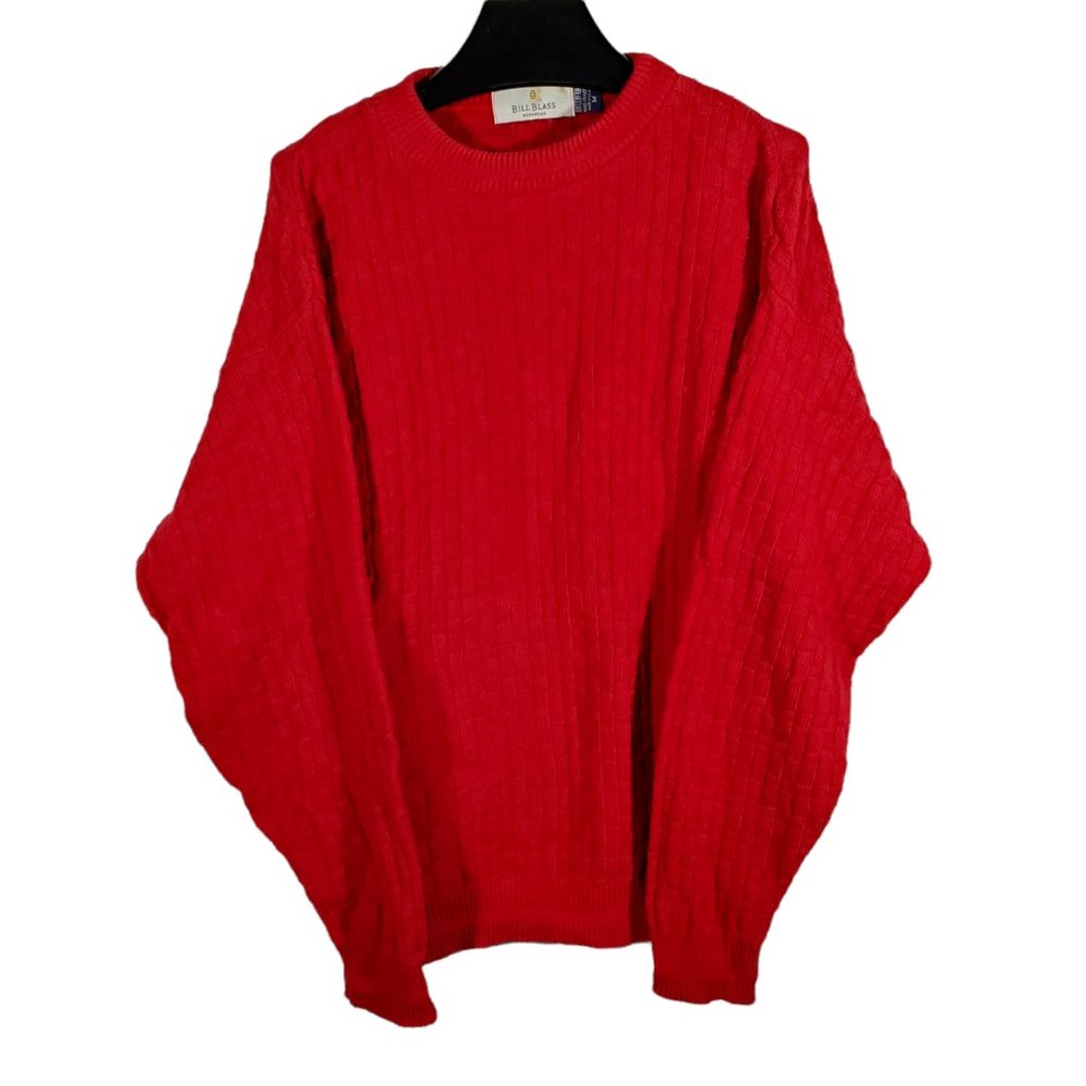 VTG 90s Bill Blass Menswear Interlaced Knit Sweater Hand-Framed USA Basket Weave